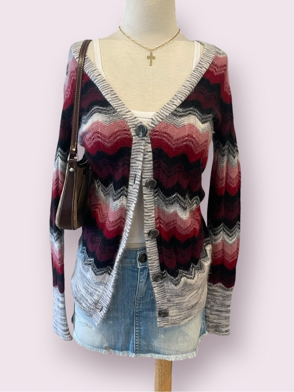 Moda International Academia chevron print button up cardigan